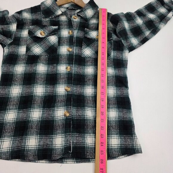 Womens XS Plaid Flannel Shirt Green Black Button Up Grunge Long Sleeve Soft - Picture 11 of 13